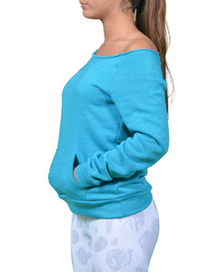 Karma Off The Shoulder Sweatshirt in Deep Turquoise