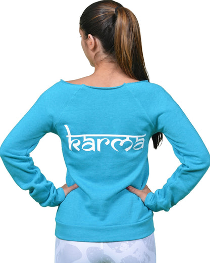Karma Off The Shoulder Sweatshirt in Deep Turquoise
